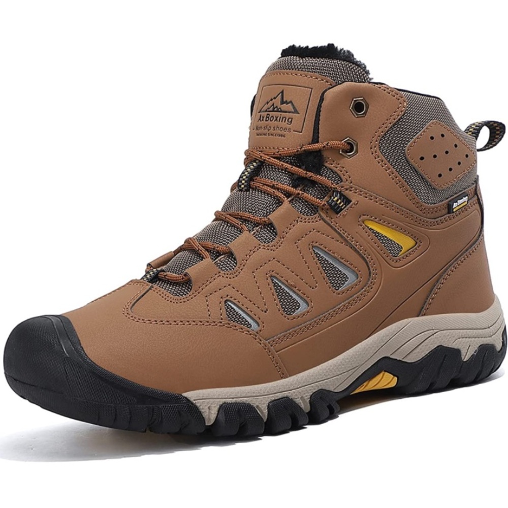 Men's Snow Boots Winter Boots Warm Lace-up Non Slip Hiking Shoes Light Brown